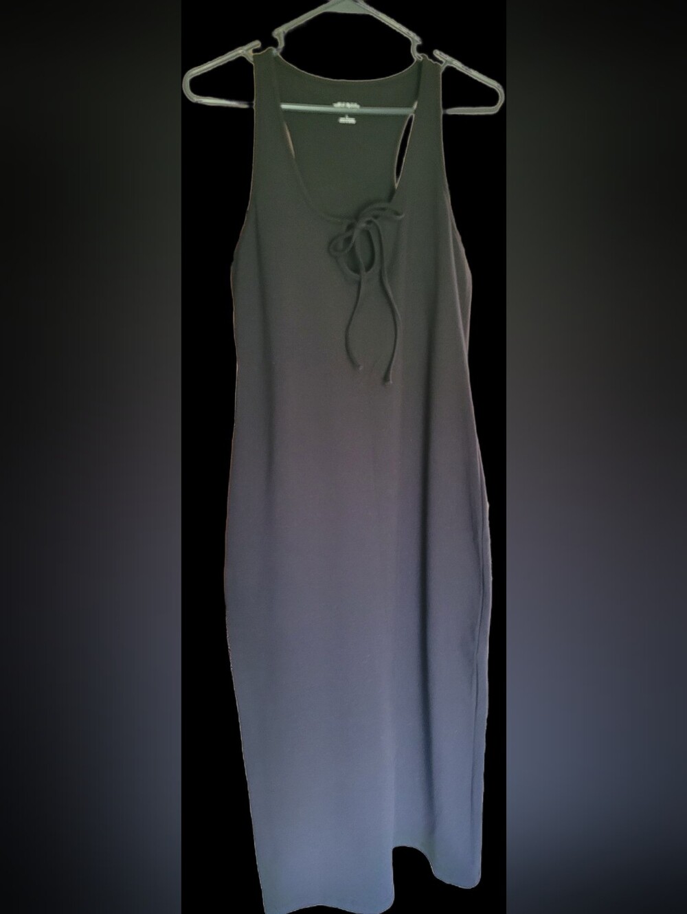 New With Tags! wild fable Black Bodycon Racer Back Dress With Tie In Front L